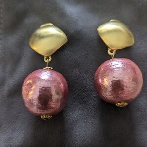 Large Resin Pink Ball and Matte Gold Clip Earrings